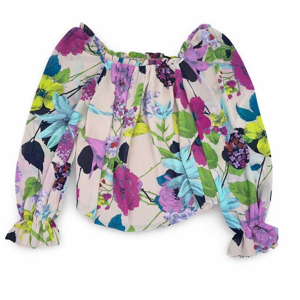 TRINA TURK Sophia Top Floral Peasant Blouse  Size Large - Picture 6 of 11